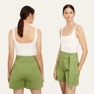 Vince Belted Pleated High Waist Shorts in Green